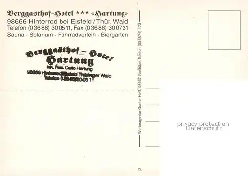 AK / Ansichtskarte Hinterrod_Waffenrod Berggasthof Hotel Hartung im Thueringer Wald Werraquelle Rennsteig Hinterrod Waffenrod
