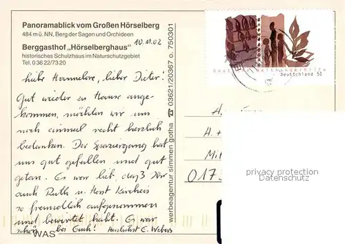 AK / Ansichtskarte Hainich Hoerselberg Panorama Blick vom Grossen Hoerselberg Berggasthof Hainich Hoerselberg