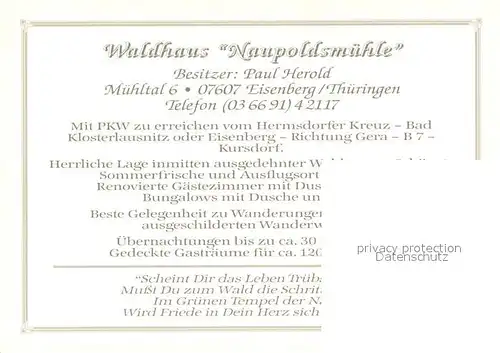 AK / Ansichtskarte Eisenberg_Thueringen Waldgasthof Naupoldsmuehle Eisenberg Thueringen