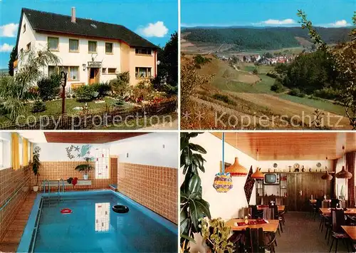 AK / Ansichtskarte Rengershausen_Frankenberg_Eder Pension Haus Nuhnetal Hallenbad Restaurant Landschaftspanorama Rengershausen_Frankenberg