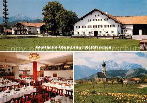 AK / Ansichtskarte Feldkirchen_Trostberg Gasthaus Gumping Speisesaal Kirche Panorama Feldkirchen_Trostberg