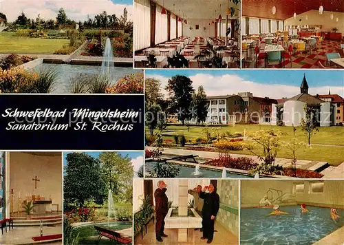 AK / Ansichtskarte Bad_Schoenborn Schwefelbad Mingolsheim Sanatorium St Rochus Gastraeume Park Hauskapelle Trinkbrunnen Hallenbad Bad_Schoenborn