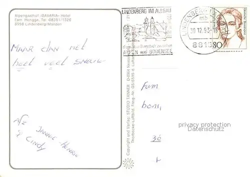 AK / Ansichtskarte Lindenberg_Allgaeu Alpengasthof Bavaria Hotel Lindenberg Allgaeu