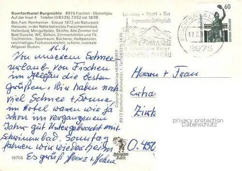 AK / Ansichtskarte Fischen_Allgaeu Komforthotel Burgmuehle Gaststube Muehle Panorama Fischen Allgaeu