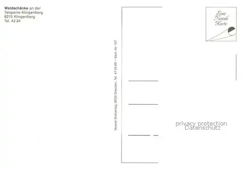 AK / Ansichtskarte Klingenberg_Marquartstein Waldschaenke an der Talsperre Klingenberg Terrasse Gastraeume 