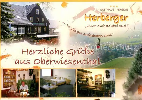 AK / Ansichtskarte Oberwiesenthal_Erzgebirge Gasthaus Pension Herberger Zur Schachtelbud Gaststube Zimmer Kachelofen Oberwiesenthal Erzgebirge