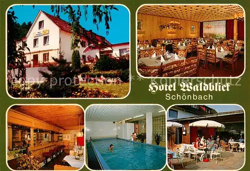 AK / Ansichtskarte Schoenbach_Dillkreis Hotel Waldblick Bar Hallenbad Terrasse Gaststube Schoenbach Dillkreis