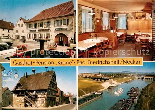 AK / Ansichtskarte Bad_Friedrichshall Gasthof Pension Krone Restaurant Panorama Neckar Binnenschifffahrt Bad_Friedrichshall