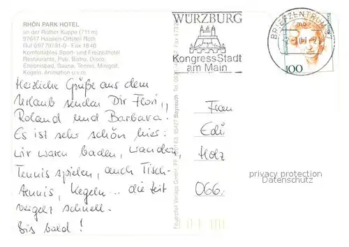 AK / Ansichtskarte Roth_Hausen_Rhoen Rhoen Park Hotel Restaurant Paradiesgarten Roth_Hausen_Rhoen