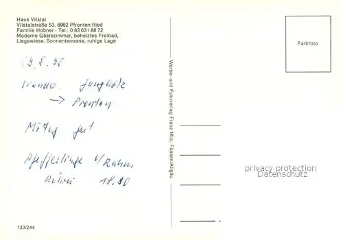 AK / Ansichtskarte Ried_Pfronten Gaestehaus Pension Haus Vilstal Restaurant Ried Pfronten