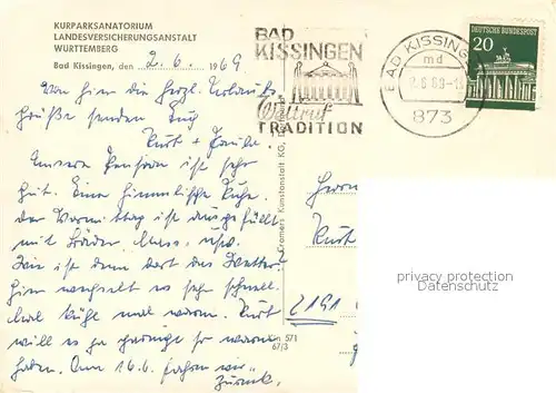 AK / Ansichtskarte Bad_Kissingen Kurparksanatorium der LVA Wuerttemberg Gastraeume Bad_Kissingen