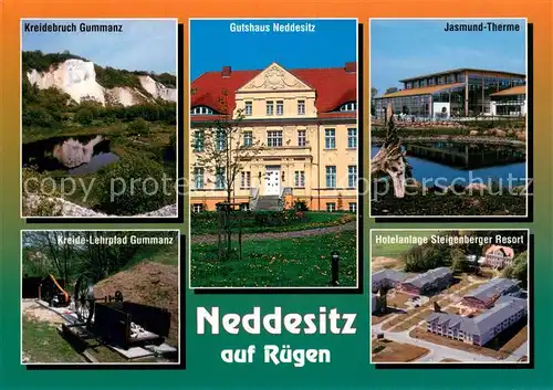 AK / Ansichtskarte Neddesitz Kreidebruch und Lehrpfad Gummanz Gutshaus Neddesitz Jasmund Therme Hotelanlage Steigenberger Resort Neddesitz