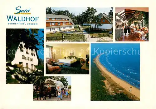 AK / Ansichtskarte Trassenheide_Usedom Seetel Hotel Waldhof Gastraum Zimmer Planwagen Trassenheide Usedom