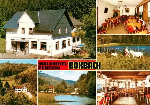 AK / Ansichtskarte Boxbach Waldhotel Pension Boxbach Gastraeume Badesee Boxbach