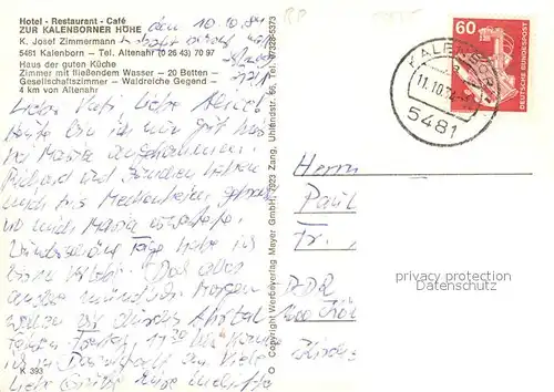 AK / Ansichtskarte Kalenborn_Ahrweiler Hotel Restaurant Cafe Zur Kalenborner Hoehe Gaststube Theke Kalenborn_Ahrweiler