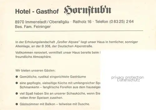 AK / Ansichtskarte Immenstadt_Allgaeu Hotel Gasthof Hornstubn Immenstadt_Allgaeu
