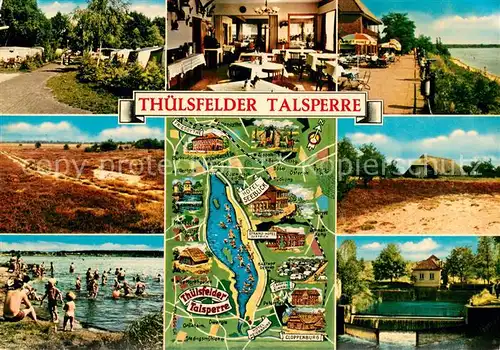AK / Ansichtskarte Thuelsfelder_Talsperre Hotel Seeblick Kaminzimmer Terrasse Badestraende Zeltplatz  Thuelsfelder Talsperre