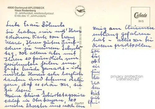 AK / Ansichtskarte Aplerbeck Haus Rodenberg 13. Jhdt. Wasserschloss Aplerbeck