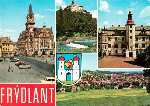 AK / Ansichtskarte Frydlant Rathaus Schloss Stadtpanorama Wappen Frydlant