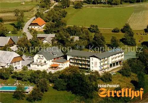 AK / Ansichtskarte Velden_Woerthersee Hotel Pension Streklhof Fliegeraufnahme Velden Woerthersee
