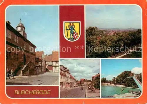 AK / Ansichtskarte Bleicherode Rathaus Panorama Maxim Gorki Strasse Freibad Bleicherode