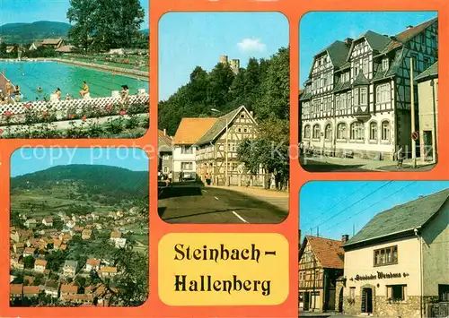 AK / Ansichtskarte Steinbach_Hallenberg Schwimmbad Hallenburg FDGB Erholungsheim Fortschritt Blick von der Hallenburg Steinbacher Wirtshaus Steinbach_Hallenberg