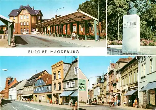 AK / Ansichtskarte Burg_Magdeburg Bahnhof Busbahnhof Lenindenkmal im Goethepark Platz der Weltjugend Schartauer Strasse Burg Magdeburg