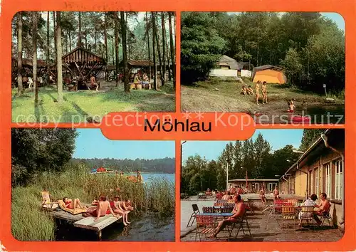 AK / Ansichtskarte Moehlau Gaststaette Waldschenke Campingplatz Seeufer am Campingplatz Freibad am Moehlauer See Moehlau
