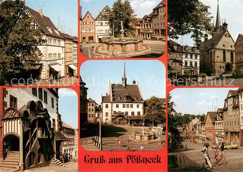 AK / Ansichtskarte Poessneck Schuhgasse Marktbrunnen Am Markt Rathaus Portal Rathaus Schuhgasse Poessneck