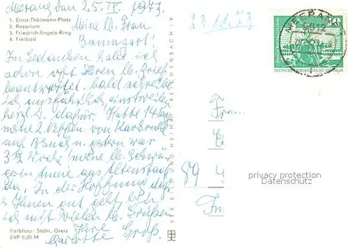 AK / Ansichtskarte Meerane Ernst Thaelmann Platz Rosarium Friedrich Engels Ring Freibad Meerane