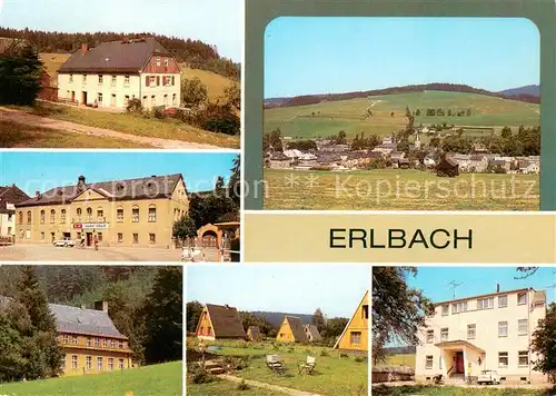 AK / Ansichtskarte Erlbach_Vogtland Gaststaette Waldschenke Markt Panorama Kinderheim Tannenmuehle Betriebsferienheim Waldperle Erlbach_Vogtland