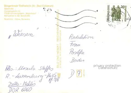 AK / Ansichtskarte Boergerende Rethwisch Seestrasse Campingplatz FDGB Erholungsheim Waterkant Bungalows Seestrasse Boergerende Rethwisch