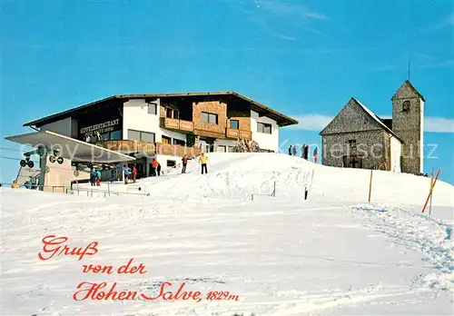 AK / Ansichtskarte Hopfgarten_Brixental Hohe Salve Gipfel mit Sesselbahn Bergstation Gipfelrestaurant und Kirche Hopfgarten Brixental