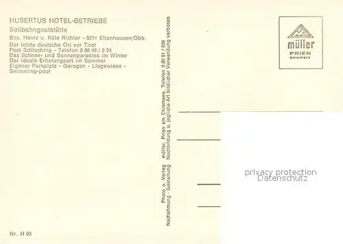 AK / Ansichtskarte Ettenhausen_Schleching Hotel Hubertus Gaststaette Bar Breitenstein Geigelstein Ettenhausen_Schleching