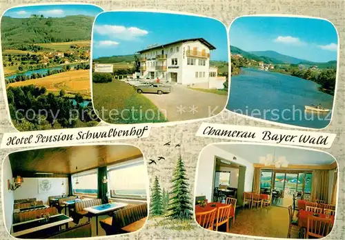 AK / Ansichtskarte Chamerau Hotel Pension Schwalbenhof Gastraeume Panorama Seeblick Chamerau