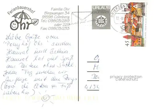 AK / Ansichtskarte Colmberg Ferienbauernhof Ohr Kinderspielplatz Brotzeit Colmberg