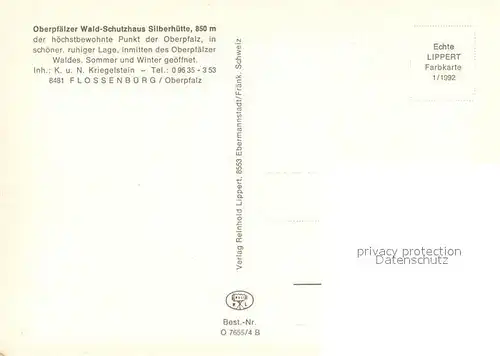 AK / Ansichtskarte Flossenbuerg Oberpfaelzer Wald Schutzhaus Silberhuette Gaststube Zimmer Terrasse Flossenbuerg