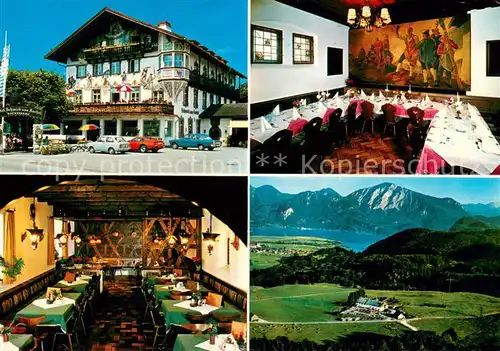 AK / Ansichtskarte Kochel_See Alpenhotel Schmied von Kochel Restaurant Festsaal Alpenpanorama Fliegeraufnahme Kochel_See