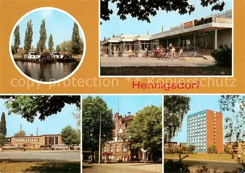 AK / Ansichtskarte Hennigsdorf Hafen Konsum Kaufhaus Bahnhof Rathaus Hochhaus Fontanestrasse Hennigsdorf