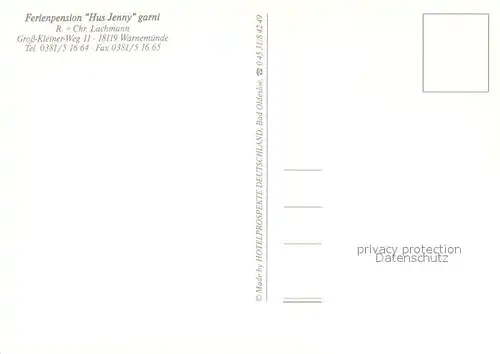 AK / Ansichtskarte Warnemuende_Ostseebad Ferienpension Hus Jenny Gaestezimmer Warnemuende_Ostseebad