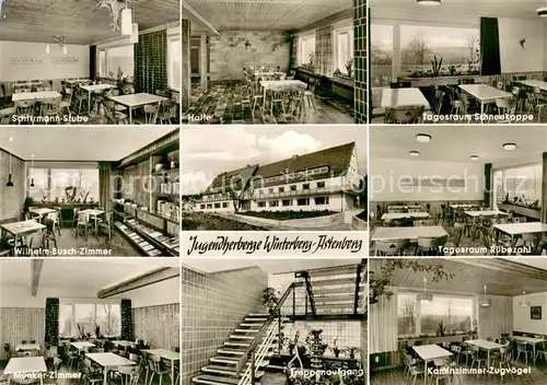 AK / Ansichtskarte Astenberg Jugendherberge Winterberg Schirrmann Stube Halle Tagesraum Schneekoppe Wilh Bisch Zimmer Muenker Zimmer Treppenaufgang Kaminzimmer Zugvoegel Astenberg