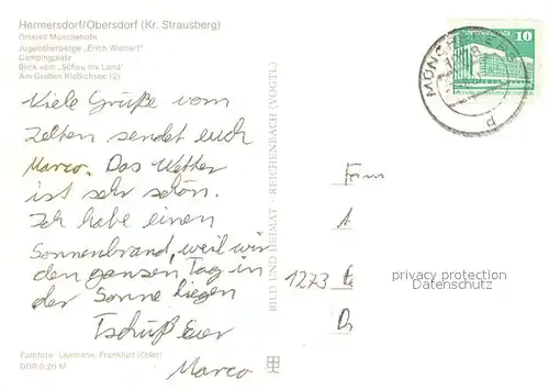 AK / Ansichtskarte Muenchehofe_Obersdorf Jugendherberge Erich Weinert Campingplatz Blick vom Schau ins Land Grosser Klobichsee 