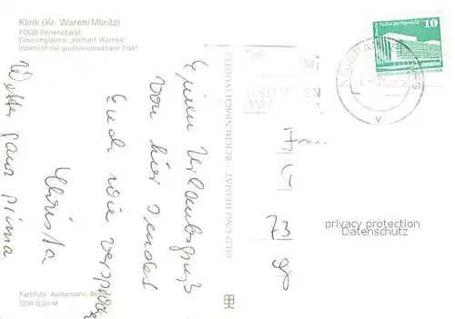 AK / Ansichtskarte Klink_Waren FDGB Ferienobjekt Erholungsheim Herbert Warnke Klink Waren
