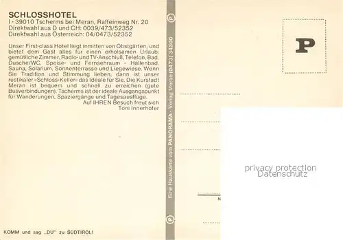 AK / Ansichtskarte Tscherms Schlosshotel Hallenbad Tscherms