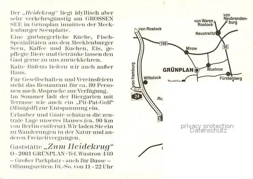 AK / Ansichtskarte Gruenplan Gaststaette Zum Heidekrug Grosser See Gruenplan