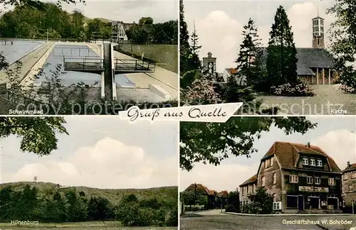 AK / Ansichtskarte Quelle Schwimmbad Huenenburg Kirche Geschaeftshaus Schroeder Quelle