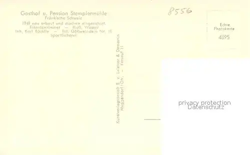 AK / Ansichtskarte Fraenkische_Schweiz Gasthof Pension Stempfermuehle Fraenkische Schweiz