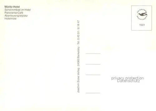 AK / Ansichtskarte Roebel_Mueritz Mueritz Hotel Schwimmbad Panorama Cafe Abenteuer Spielplatz Hotelmole Roebel Mueritz