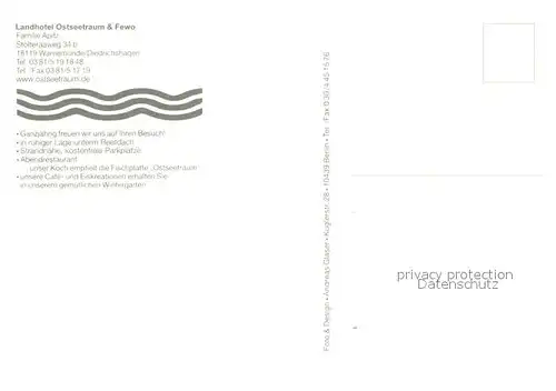 AK / Ansichtskarte Diedrichshagen_Greifswald Landhotel und Ferienwohnungen Ostseetraum Gaststube Zimmer Strand Diedrichshagen Greifswald