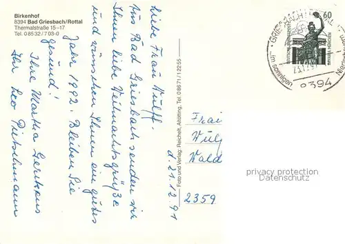 AK / Ansichtskarte Bad_Griesbach_Rottal Hotel Birkenhof Therme Hallenbad Winteridyll Bad_Griesbach_Rottal
